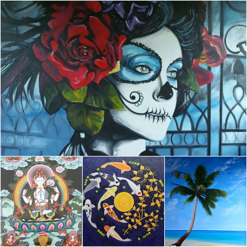 A photo collage of artworks by artist Stuart Ian Currie.