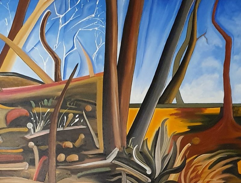 A 'detail' photo of a Blue Mountains oil painting.