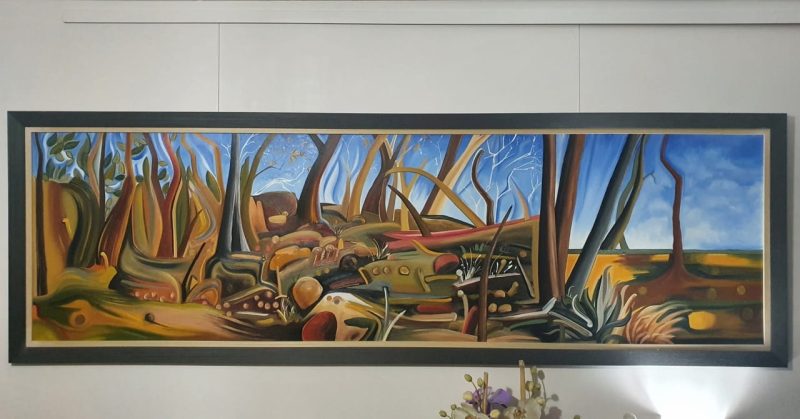 A photo of the oil painting Wonderland on the wall.