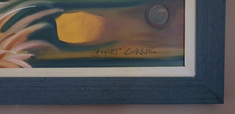 A 'detail' photo showing the frame and signature on the oil painting Wonderland.