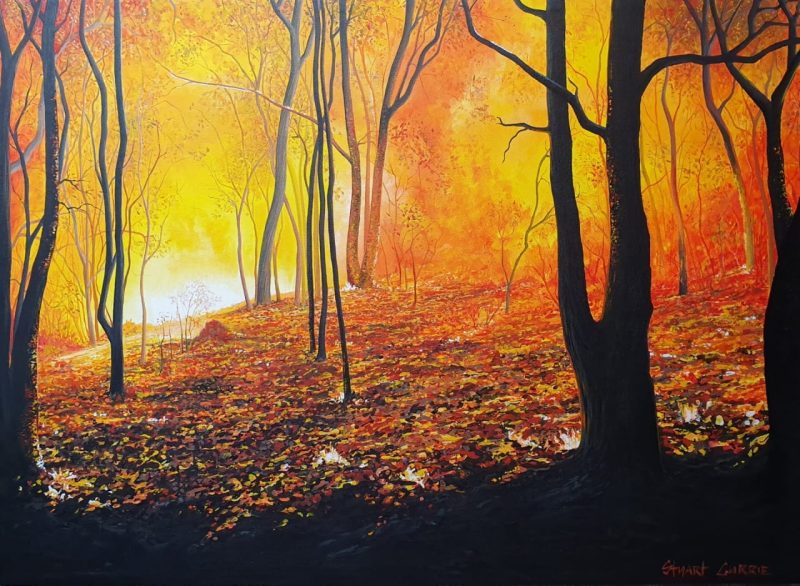 A photo of a realistic acrylic painting of an Australian Bushfire.