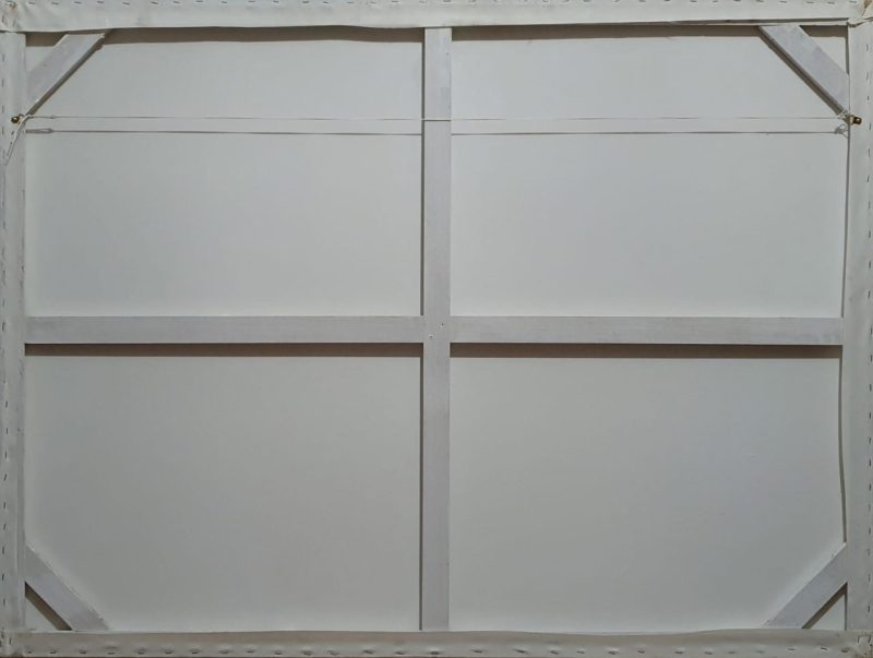 A photo of the back of a large acrylic painting - titled "This Covid Thing".