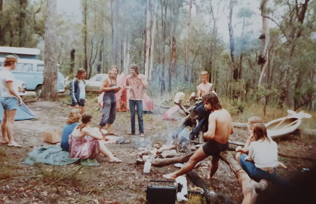 A photo of a large group of young adults camping at Glenbrook, NSW.