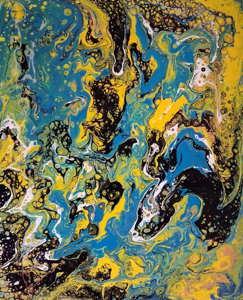 An acrylic dirty pour painting.